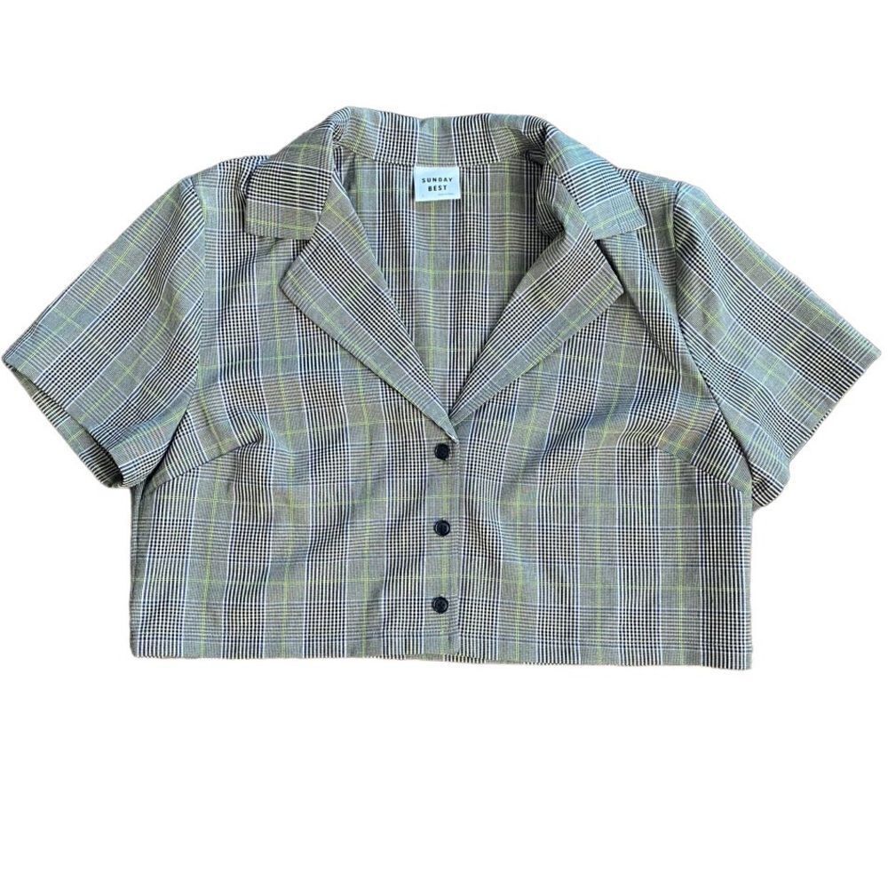 Sunday Best Aritzia Blazer Cropped Short Sleeve Plaid Medium - Picture 1 of 5